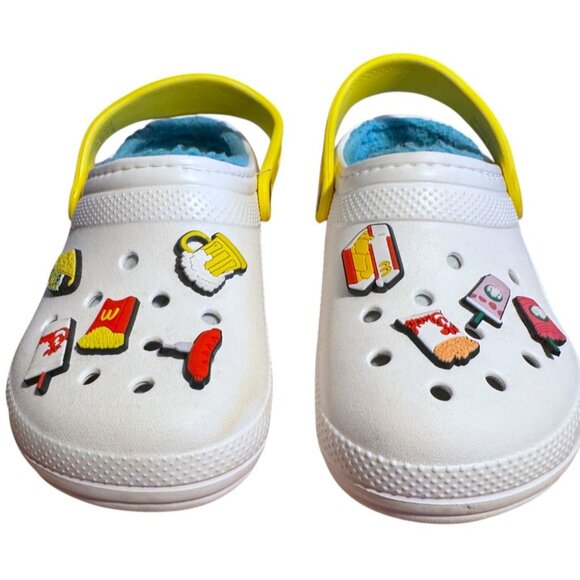 Crocs Jibbitz-Embellished Clogs With Yellow Strap & Blue Lining Size: M4/W6 - Picture 2 of 9